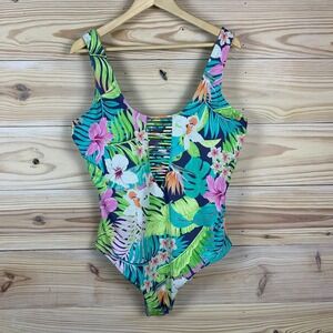 Coastal Waves Swimwear 3X Pastel Tropical Floral One Piece‎ NWT